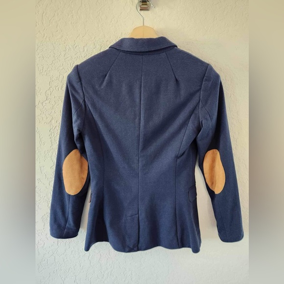 H&M NWT Navy Blue Blazer Women's Size 8 Brown Elbow Patch Career Office Preppy - Picture 3 of 11